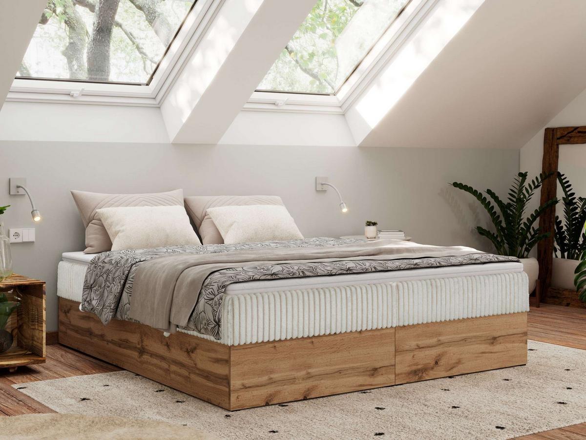 BOXBETT WOOD ZERO 160/200 - Beige Cord - H3 - Topper Visco - Beige, Textil (160/200cm) - MKS