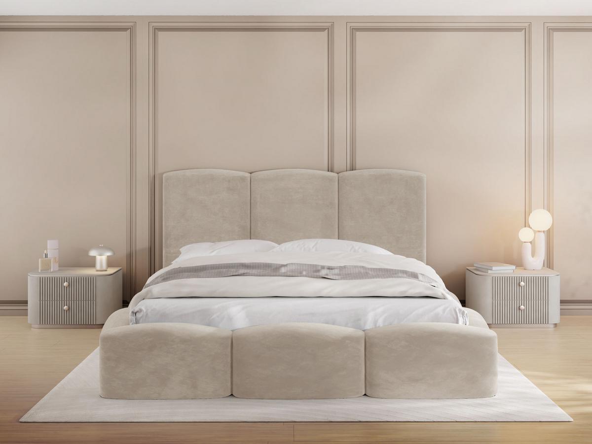 POLSTERBETT Harmony mit Bettkasten, Beige Samt Velours 120x200 cm - Greige/Beige, Holzwerkstoff/Kunststoff (120/200cm) - WFL GROUP