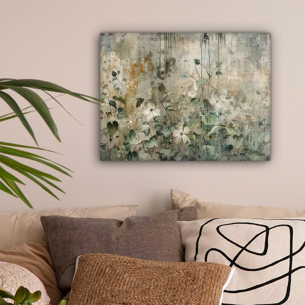 LEINWANDBILD Blumen - Blätter - Abstrakt - Modern Wandbild 40x30 cm - Grau, Textil (40/30cm) - MuchoWow