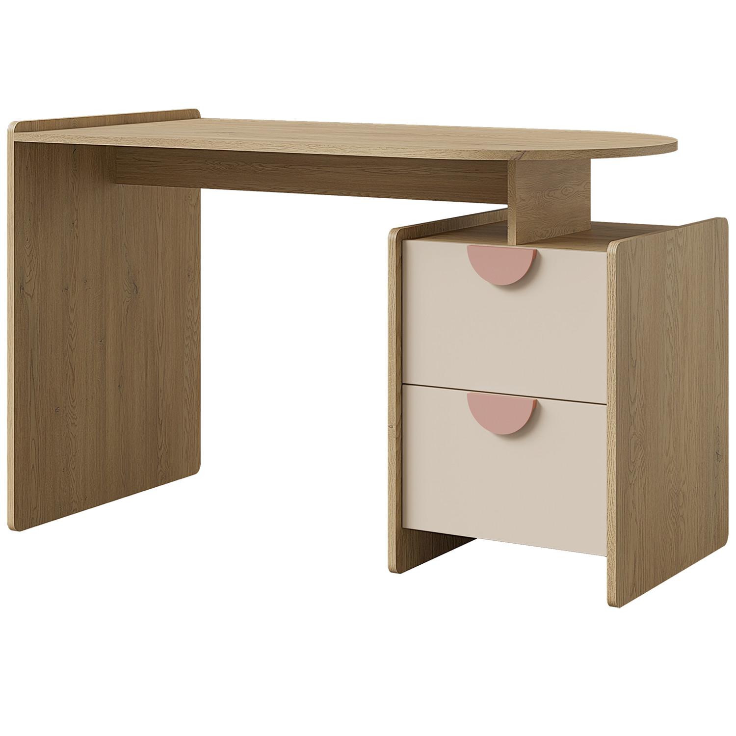 SCHREIBSTICH Lena für Kinder und Jugendliche mit 2 Schubladen, 120 cm, Eiche Cremona/Macadamia/Puderrosa - Eichefarben/Beige, Holzwerkstoff (60/120/78cm) - Beautysofa