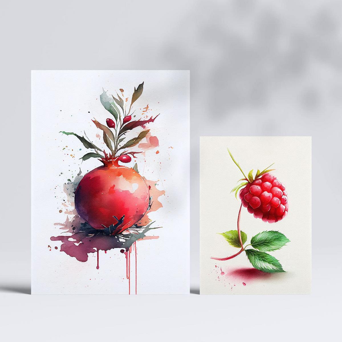 POSTER Set Mit 6 Sommerfrüchte Plakate Von Obst, Gemüse Im Aquarell Kunst Stil A3 & A4 Rahmenlos - Klar, Papier (29/3cm) - Nacnic