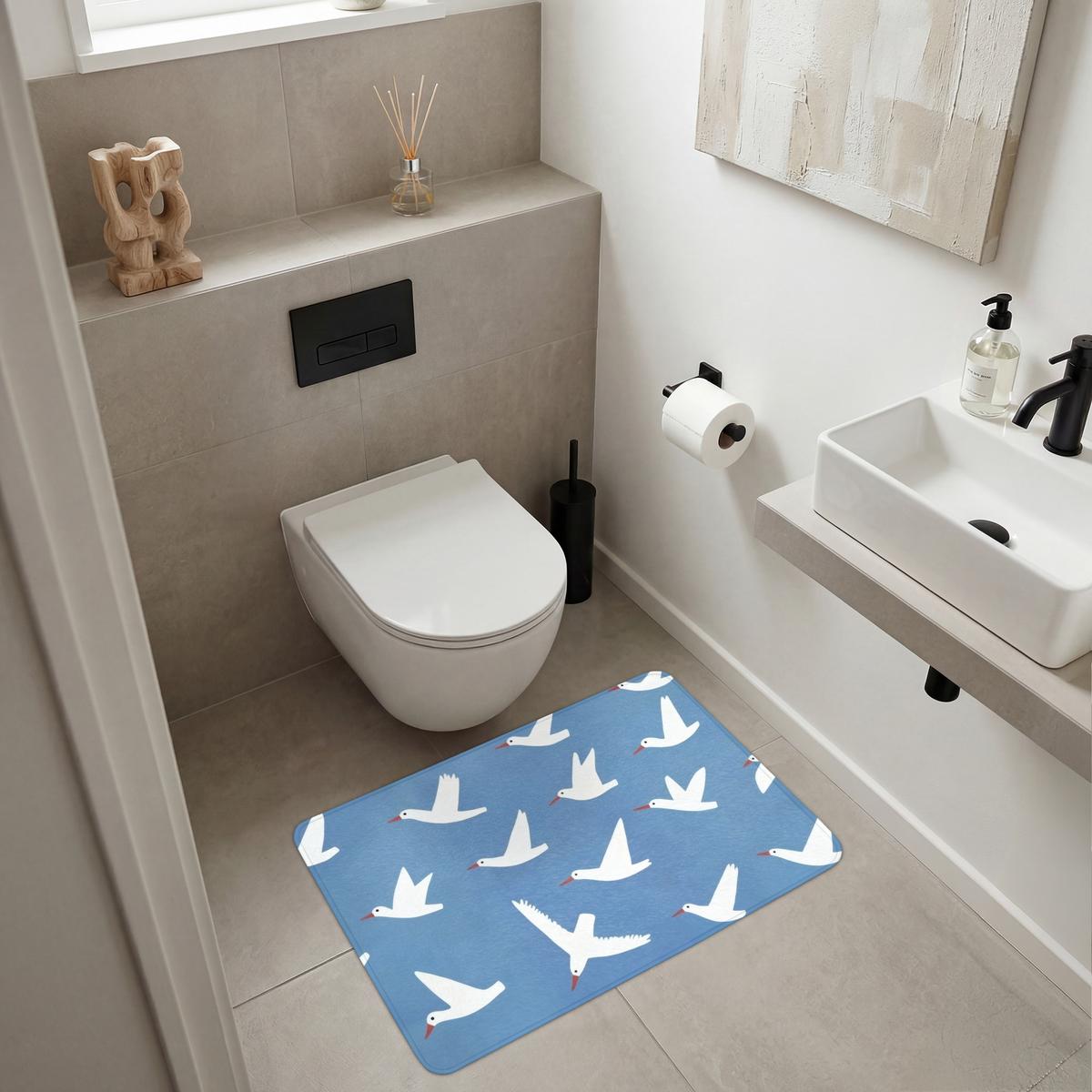 BADEMATTE Vögel - Weiß - Muster 90x60 cm - Blau, Textil (90/60cm) - OnlyWow