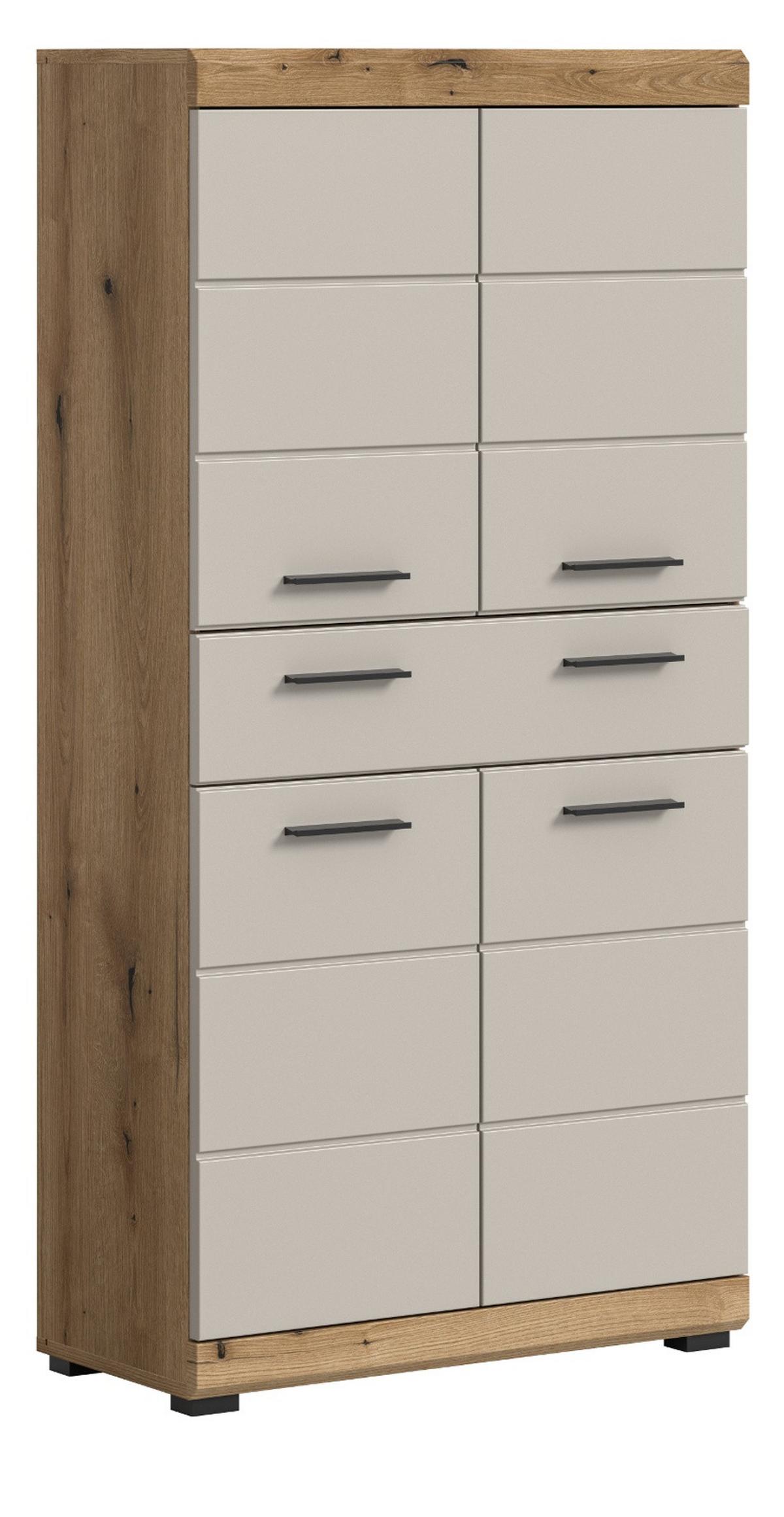 MIDISCHRANK Sand Kaschmir, Evoke Eiche, Badschrank 74 x 141 cm mit 4 Türen und Schubkasten - Kaschmir/Eichefarben, Holzwerkstoff/Kunststoff (74/141/31cm) - Inn.Furn