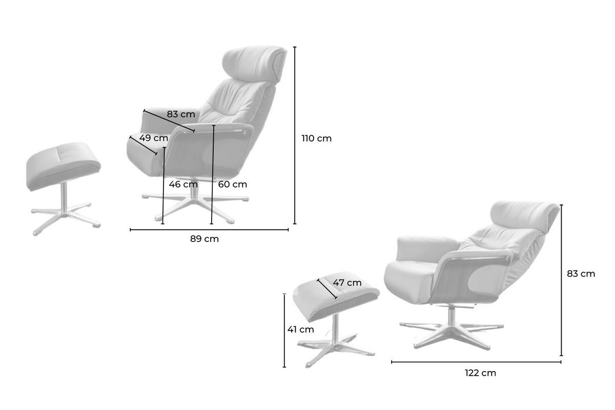 RELAXSESSELSET TOSAR Cremeweiß Velvet - Silberfarben/Creme, Textil/Metall (83/110/89cm) - KAWOLA