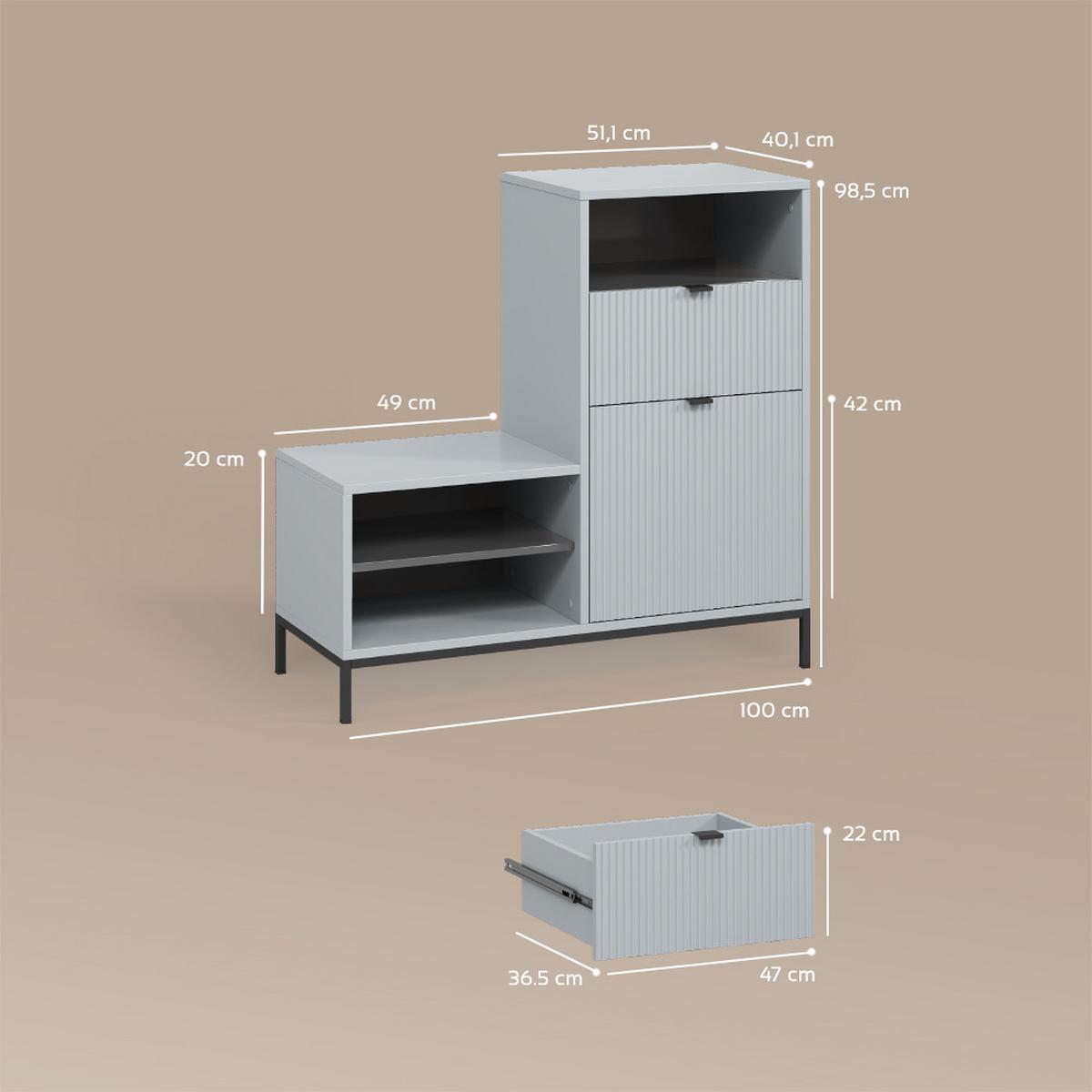 SCHUHSCHRANK Aterno Grau 100 x 98.5 cm mit Tür und Schublade - Grau, Holzwerkstoff (100/98.5/40cm) - Livinity®
