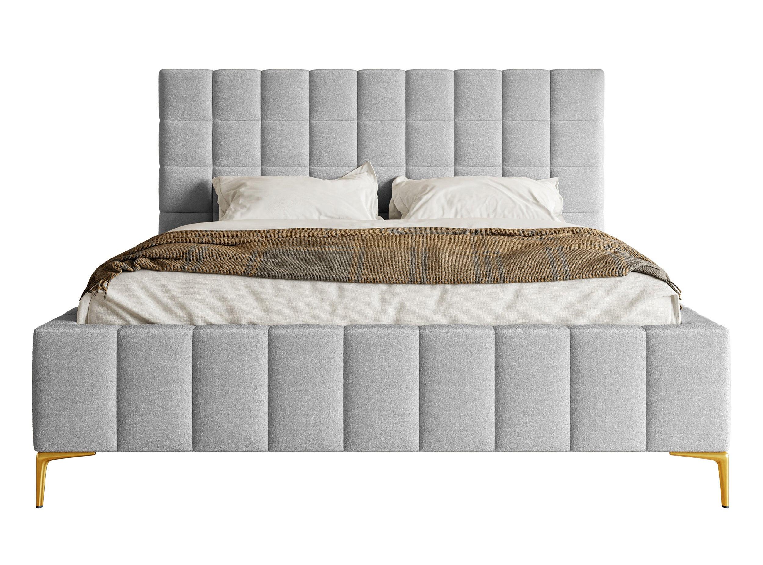 POLSTERBETT Szejlo Hellgrau Chenille 180 cm - Goldfarben/Hellgrau, Textil/Metall (180/200cm) - Selsey