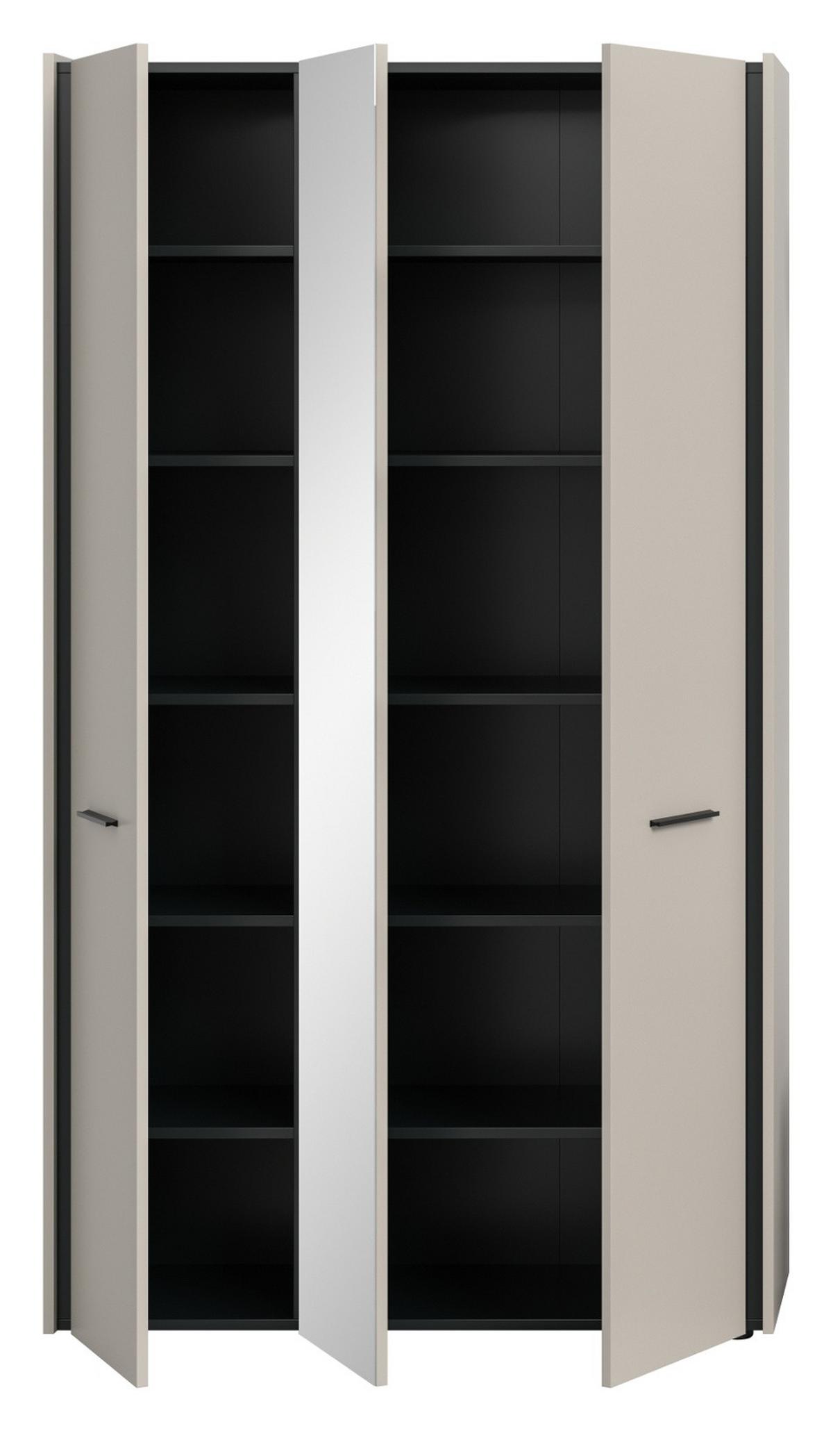 FLURSCHRANK Kaschmir 107 x 190 cm, Garderobenschrank mit Soft-Close und Spiegel - Kaschmir/Schwarz, Holzwerkstoff/Kunststoff (107/190/37cm) - Inn.Furn