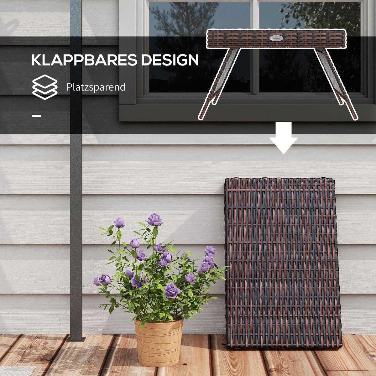 BALKONTISCH, Braun, PE Rattan, Verzinkter Stahl - Braun, Kunststoff (60/41/41cm) - Outsunny