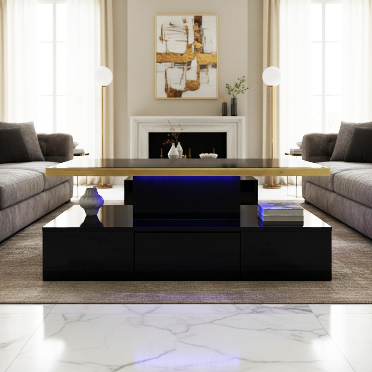 COUCHTISCH in Hochglanz mit LED-Beleuchtung - Weiß, Holzwerkstoff (50/100/39cm) - Urban Meuble