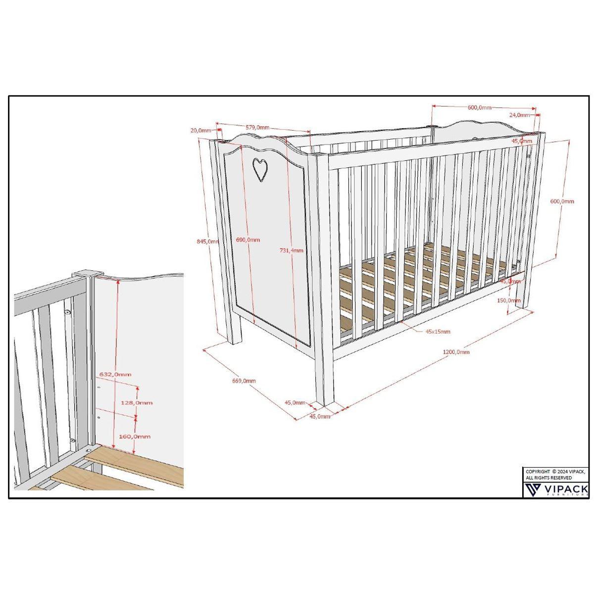 BABYZIMMER SET Kamila 4tlg Weiß Bett Kommode Schrank - Weiß, Holz (57/191/159cm) - 58aufmkessel