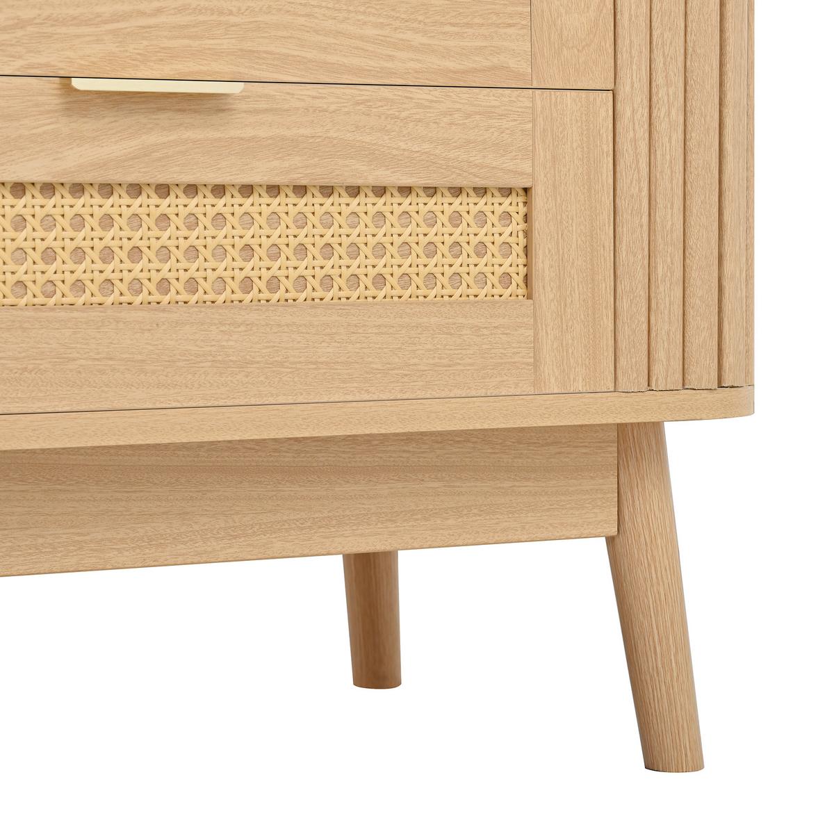 TV-LOWBOARD 180cm Naturholzoptik mit Glas-Türen, LED & 4 Schubladen - Naturfarben, Holzwerkstoff (180/50/40cm) - Urban Meuble