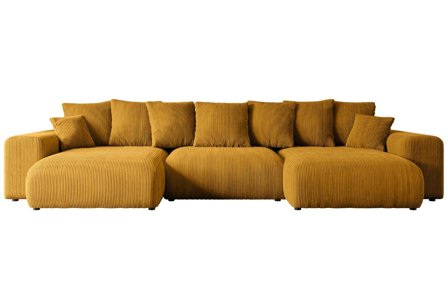 WOHNLANDSCHAFT mit Schlaffunktion ESKAR-U -364x176x72cm Gelb Cord - Gelb/Schwarz, Holzwerkstoff/Kunststoff (364/72/176cm) - ALTDECOR