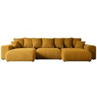 WOHNLANDSCHAFT mit Schlaffunktion ESKAR-U -364x176x72cm Gelb Cord - Gelb/Schwarz, Holzwerkstoff/Kunststoff (364/72/176cm) - ALTDECOR