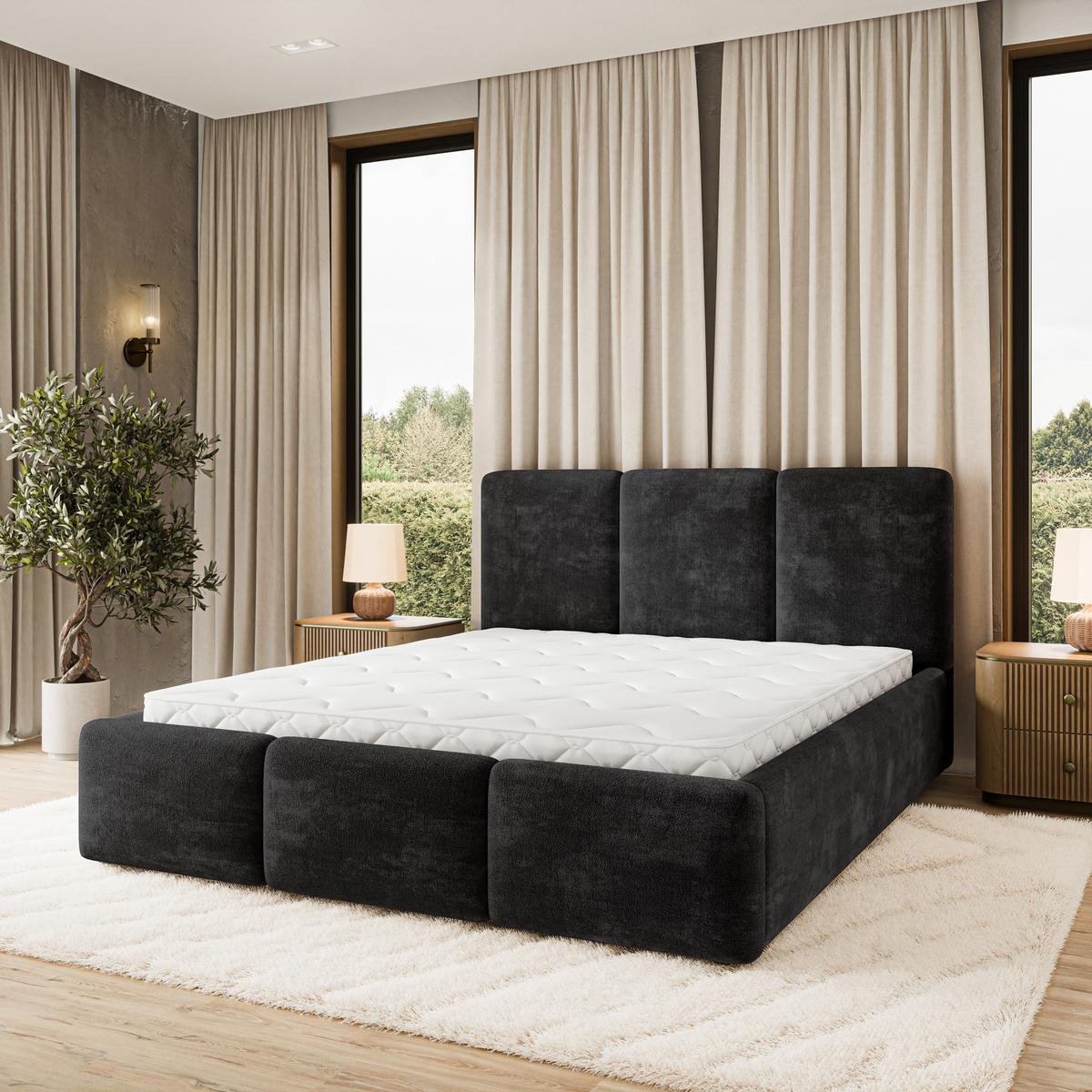 POLSTERBETT MORENA LM 140x200 cm mit Bettkästen - Schwarz - Schwarz, Holz (140/200cm) - MASSENO