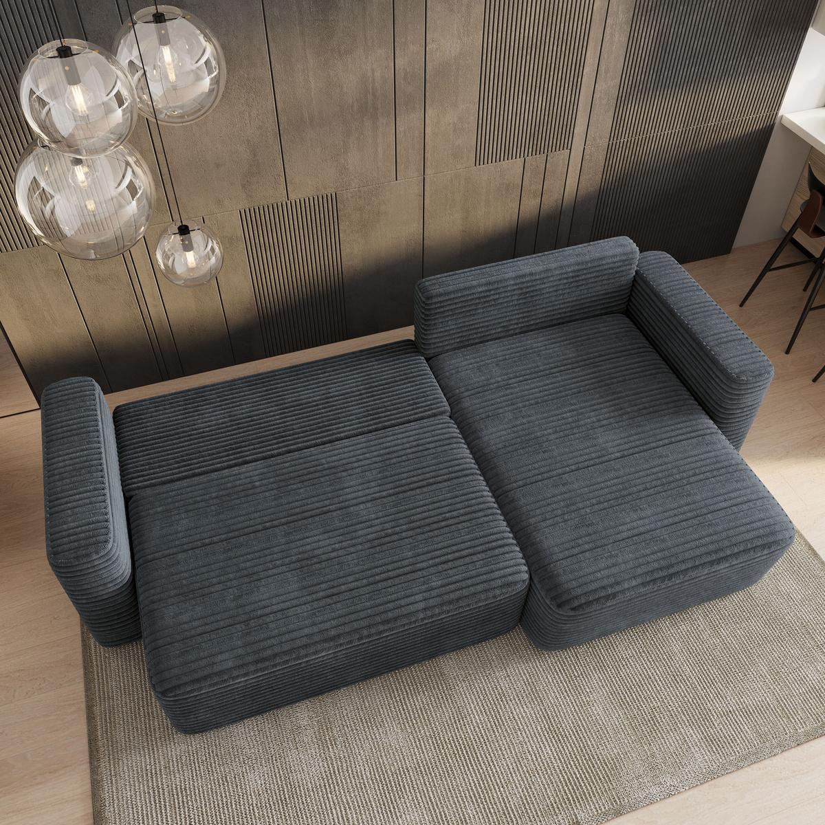 ECKSOFA TELIN Grau Kordstoff mit Schlaffunktion - Grau, Holz (280/162cm) - MASSENO