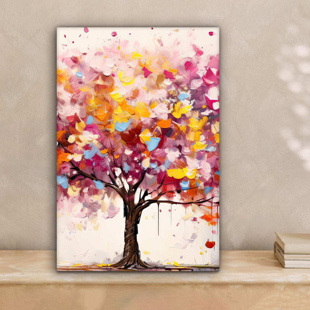 LEINWANDBILD Aquarell - Baum - Kunst - Abstrakt Deko Wohnzimmer 20x30 cm - Rosa, Textil (20/30cm) - MuchoWow