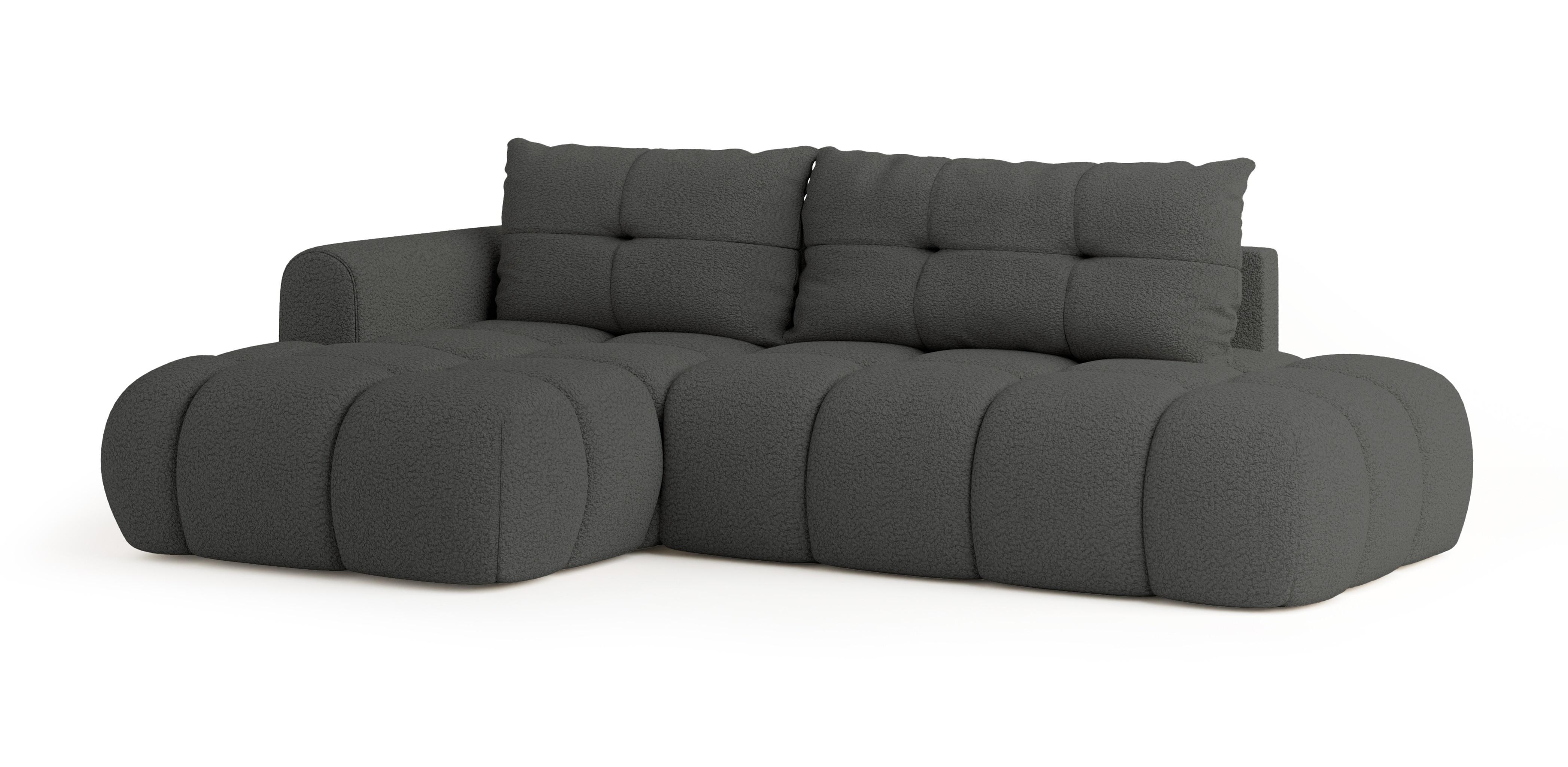 ECKSOFA FLUMA L-S Grau Boucle-Stoff mit Schlaffunktion - Grau, Holz (279/158cm) - MASSENO