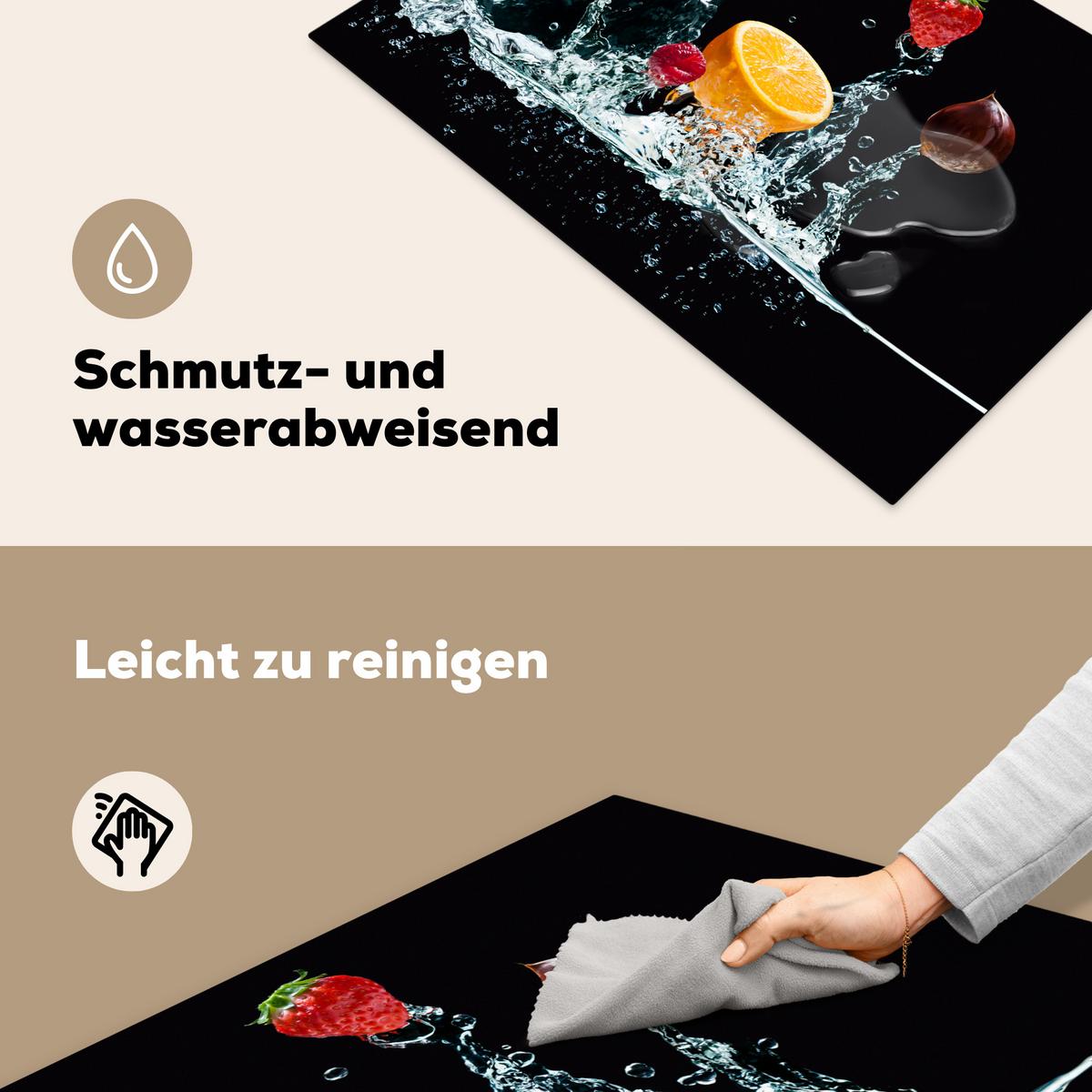 HERDABDECKPLATTE Wasser - Obst - Orange - Erdbeere - Kirsche - Schwarz Induktionsmatte 81x52 cm - Orange, Kunststoff (81/52/0.2cm) - MuchoWow
