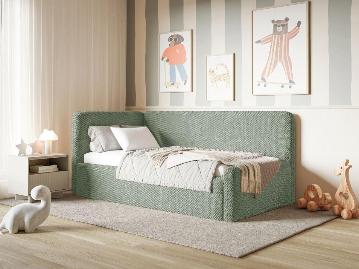 JUGENDBETT Fanko Plüsch Salbeigrün 90x200 cm - Schwarz/Hellgrün, Kunststoff/Textil (90/200cm) - Selsey