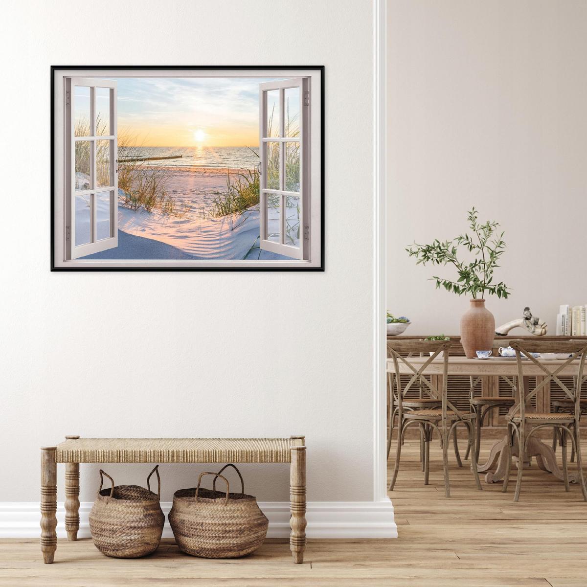 BILDER mit Rahmen Fenster Strand Beige 100x70 cm - Multicolor, Holzwerkstoff (100/70cm) - Wallarena