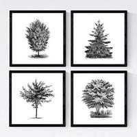 POSTER Set mit 4 Blättern der Bäume in der Welt weiß 20x20cm Rahmenlos - Klar, Papier (20/3cm) - Nacnic