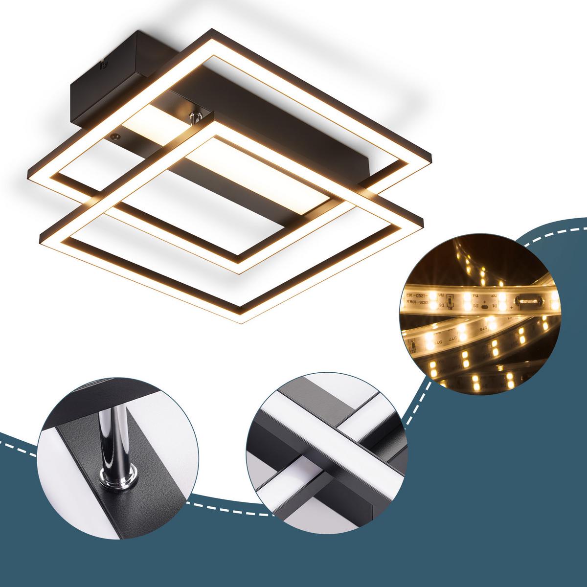 LED-DECKENLEUCHTE Haldrin 37/37/7.5 cm - Schwarz, Metall (37/37/7.5cm) - ZMH