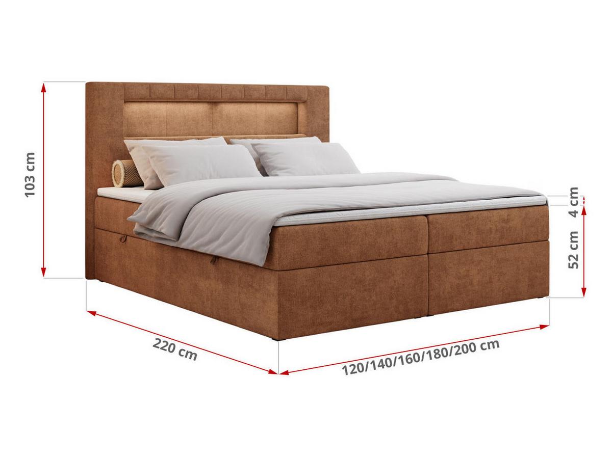 BOXBETT GOLD-5 LED 140/200 Orange Struktur - H3 - Orange, Holz/Textil (140/200cm) - MKS