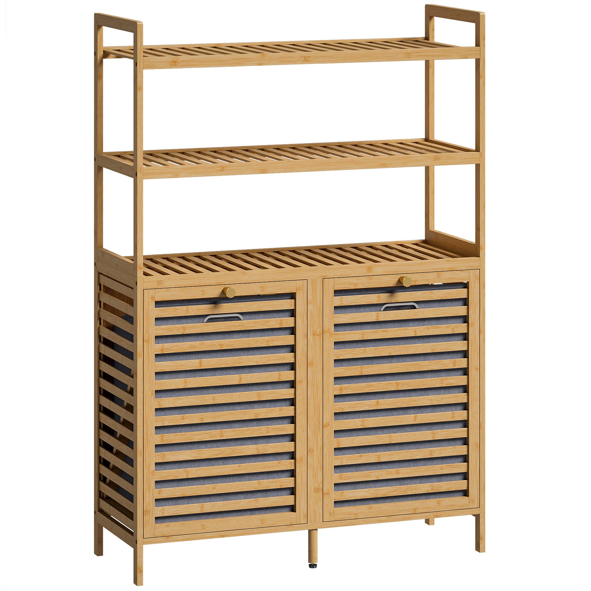 WÄSCHESCHRANK Bambus Vliesstoff Eiche - Eichefarben/Goldfarben, Naturmaterialien/Bambusholz (30/118/80cm) - HOMCOM