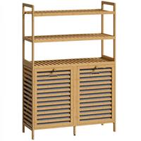 WÄSCHESCHRANK Bambus Vliesstoff Eiche - Eichefarben/Goldfarben, Naturmaterialien/Bambusholz (30/118/80cm) - HOMCOM