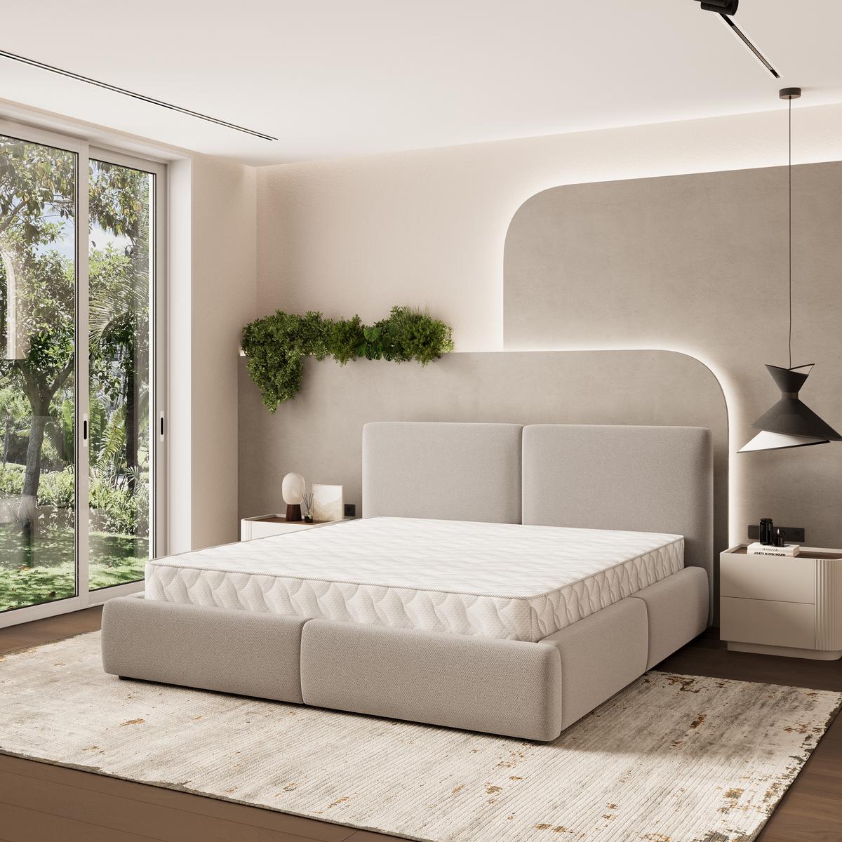POLSTERBETT FELURO 140x200 cm mit Bettkästen - Beige - Beige, Holz (140/200cm) - MASSENO