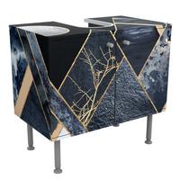 WASCHBECKENUNTERSCHRANK Goldener Mond abstrakte schwarze Berge 60/55/35 cm - Blau, Holzwerkstoff (60/55/35cm) - Bilderwelten