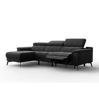 ECKSOFA FIERO 4-Sitzer LINKS, Schwarzer Veloursstoff - Schwarz, Holz/Textil (288/170cm) - Courtois Laville