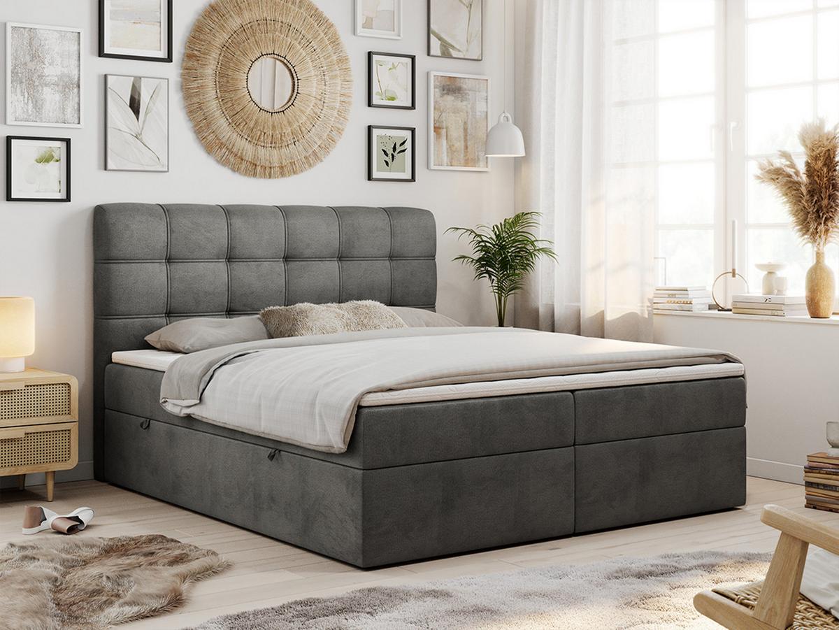 BOXBETT FAST 160/200 Dunkelgrau Velvet - H4 - Dunkelgrau, Holz/Textil (160/200cm) - MKS