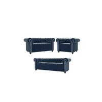 SITZGARNITUR mit Schlaffunktion 3+2+1 Chesterfield Nyx Marineblau Samt - Dunkelblau/Braun, Holz/Textil (203/72/86cm) - S-Style Möbel
