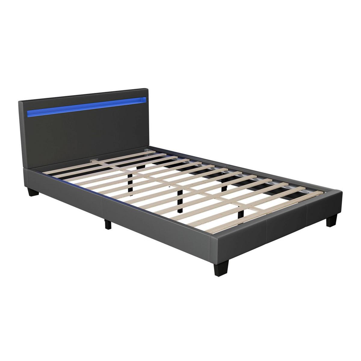 POLSTERBETT Paris mit LED dunkelgrau 120x200cm - Dunkelgrau, Holz (120/200cm) - Juskys