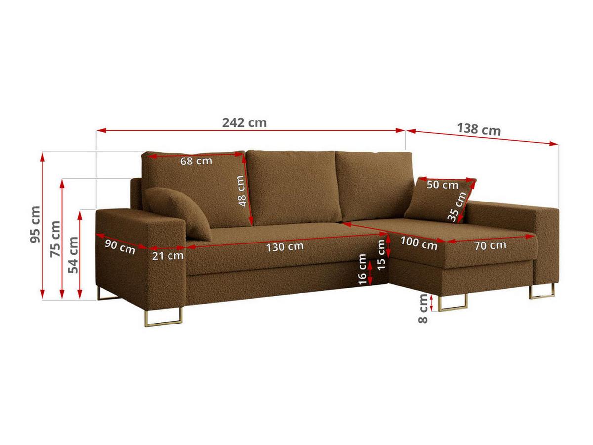 ECKSOFA Dorian Boucle Braun - Goldfarben/Braun, Textil/Metall (242/138cm) - MKS