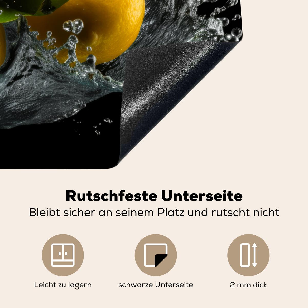 HERDABDECKPLATTE Zitrone - Obst - Gelb - Schwarz Herdabdeckung Induktionsfeld 65x52 cm - Gelb, Kunststoff (65/52/0.2cm) - MuchoWow