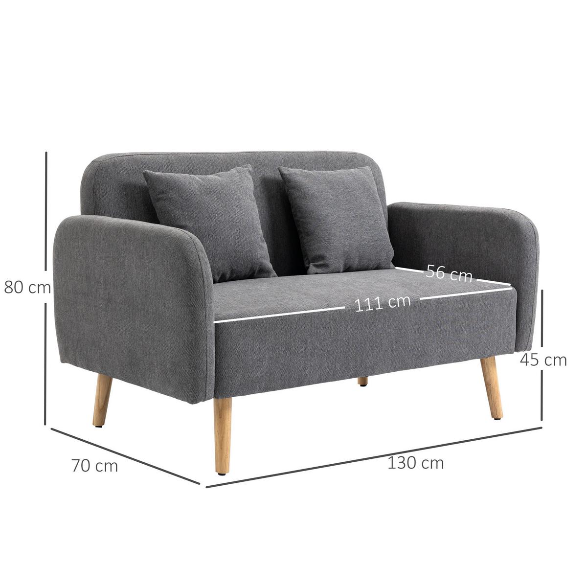 2 Sitzer Sofa, Couch mit 2 Wurfkissen, gepolsterter Doppelsofa mit Samtopik - Multicolor, Kunststoff (70/80/130cm) - HOMCOM