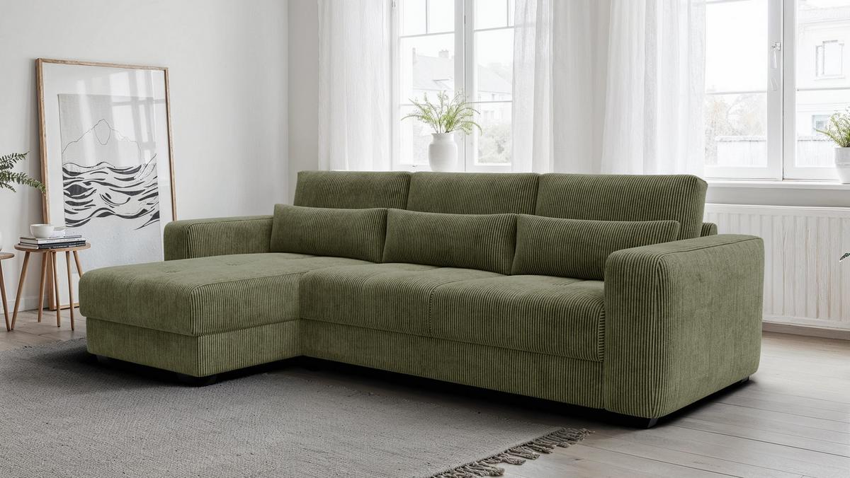 ECKSOFA OLI 4-Sitzer links, olivgrün - Olivgrün, Holz/Textil (295/172cm) - Wozimo