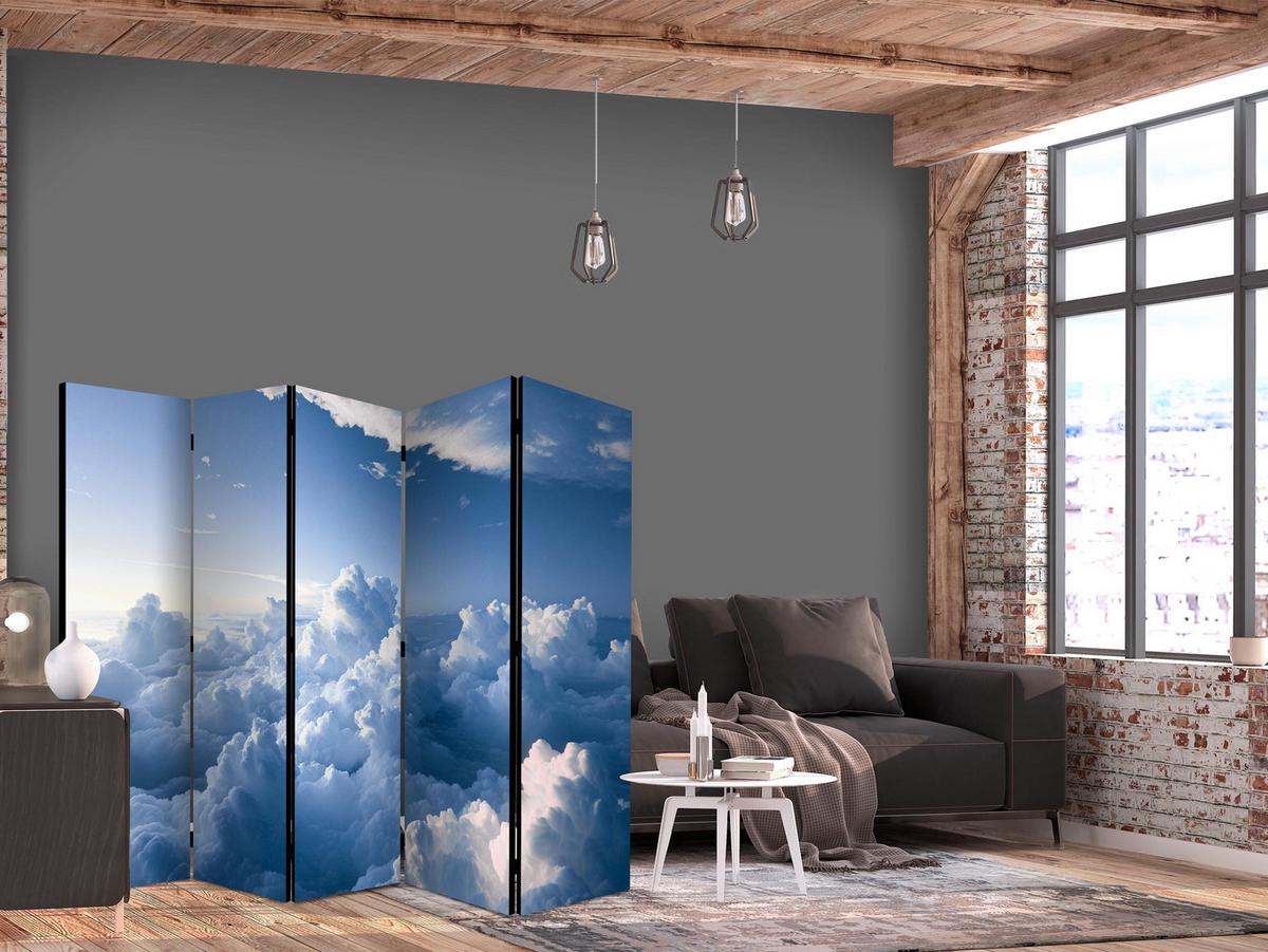PARAVENT Beidseitig Bedruckter 5-tlg 225x172 cm Himmel Wolken - Blau, Holz/Textil (225/172/3cm) - Muralo