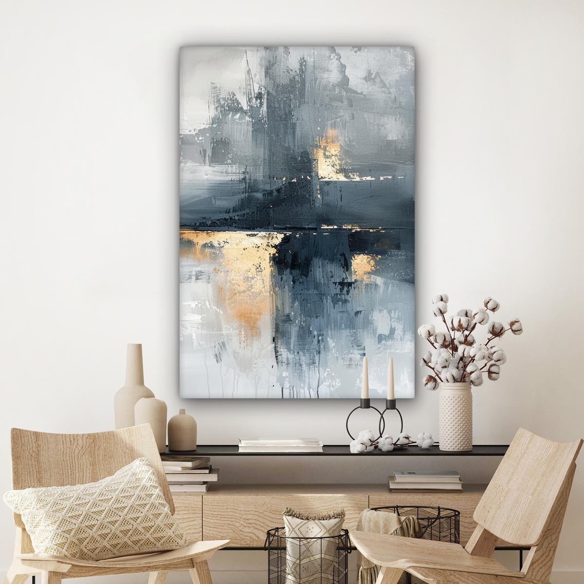 LEINWANDBILD Kunst - Grau - Gold - Abstrakt Deko XXL 80x120 cm - Dunkelgrau, Textil (80/120cm) - MuchoWow