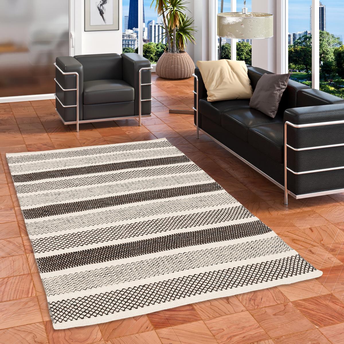 NATUR TEPPICH WOLLE RANA STREIFEN - Creme/Braun, Textil (120/180cm) - Pergamon