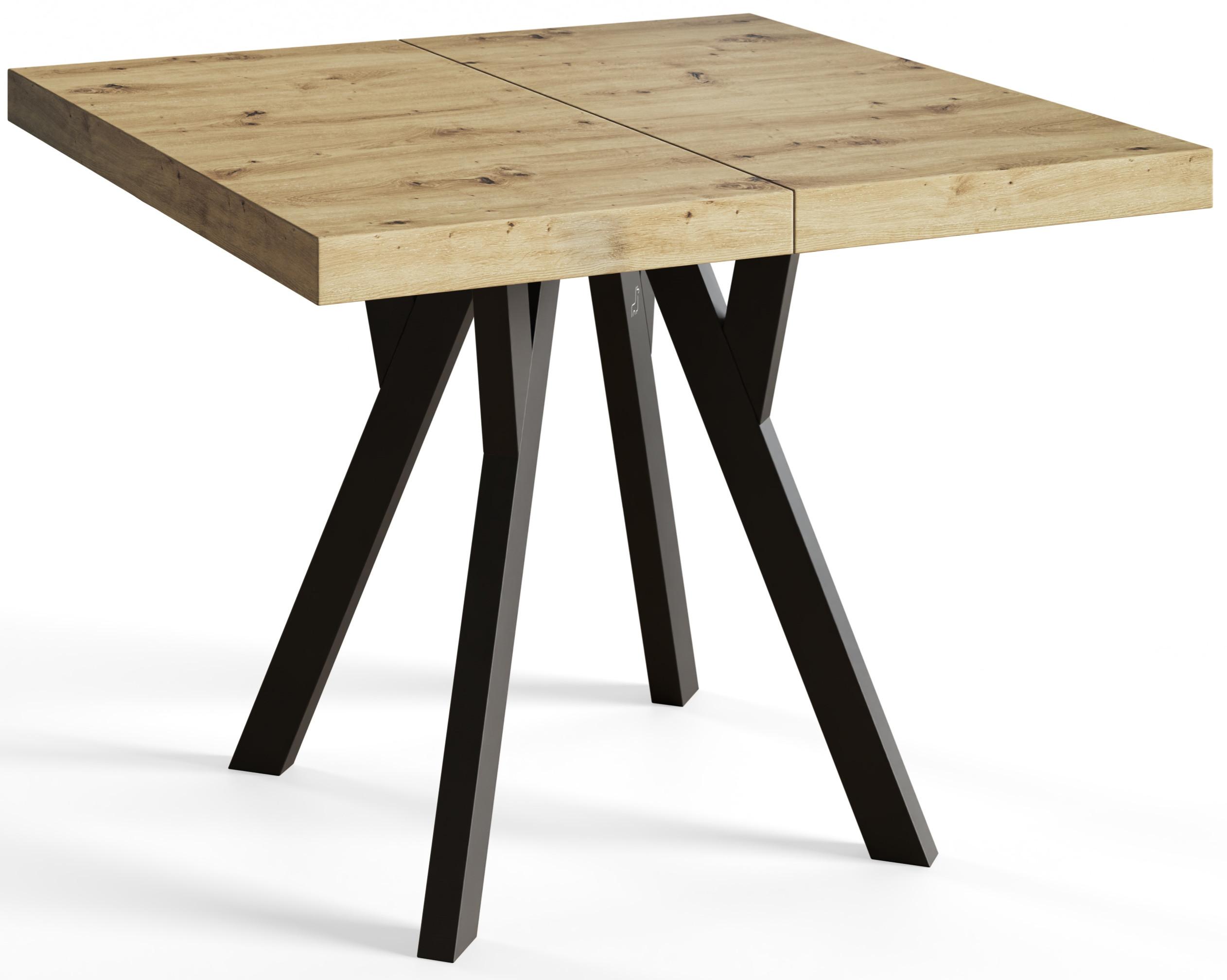 QUADRATISCHER Esstisch ausziehbar – Moderner Wohnzimmertisch und Küchentisch – Tisch mit Holzbeinen, Durchmesser 120 cm - 220 cm - Farbe Artisan - Hellbraun/Schwarz, Holzwerkstoff (120/120/77cm) - Alpi-Möbel
