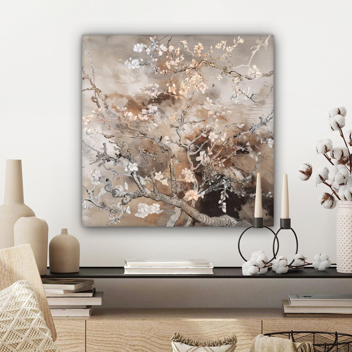 LEINWANDBILD Mandelblüte - Kunst - Van Gogh - Beige - Abstrakt Wandbild Wohnzimmer 50x50 cm - Braun, Textil (50/50cm) - MuchoWow