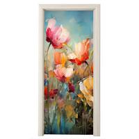 TÜRAUFKLEBER Blumen - Aquarell - Kunst - Botanisch - Natur 85x215 cm - Türtapete - Orange, Kunststoff (85/0.1cm) - MuchoWow