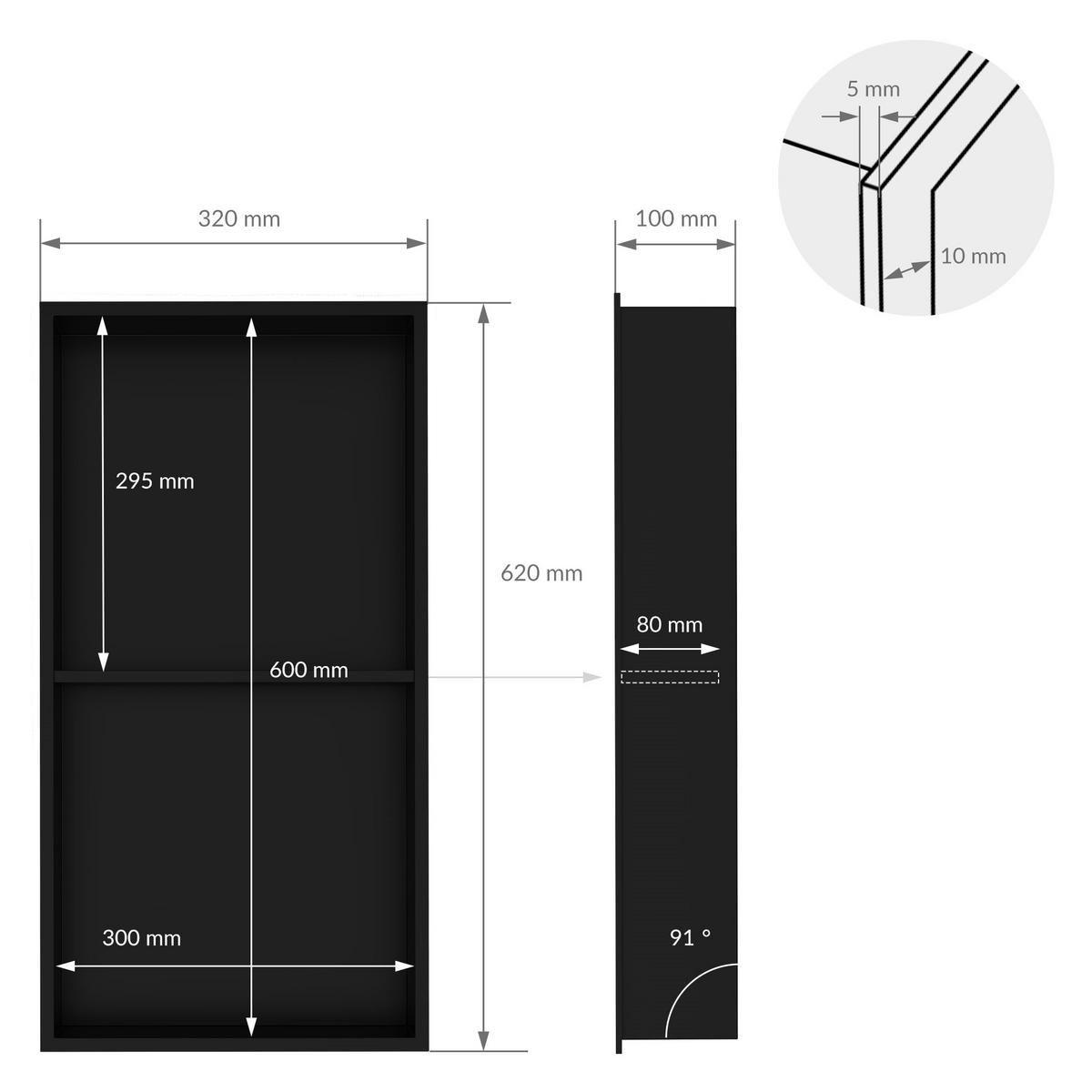 DUSCHNISCHE Schwarz 30/60 cm - Schwarz, Metall (30/60/10cm) - LuxeBath