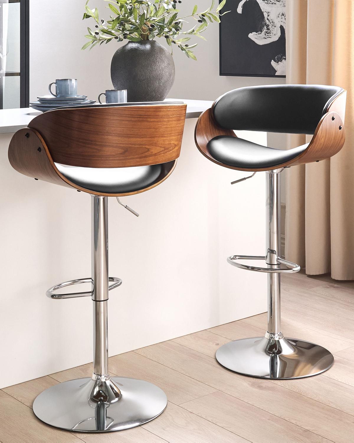 BARSTUHL 2er-Set Kunstleder drehbar SchwarzBaku - Schwarz, Kunststoff (53/85/45cm) - Beliani