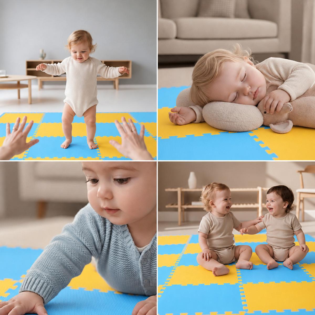 SPIELMATTE ab Null - 180/90/1 cm Puzzlematte Blau - Gelb/Hellblau, Kunststoff (30/30cm) - Littletom