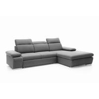 ECKSOFA GUIDO Grau Velours-Stoff mit Schlaffunktion - Grau, Holz (285/194cm) - MASSENO