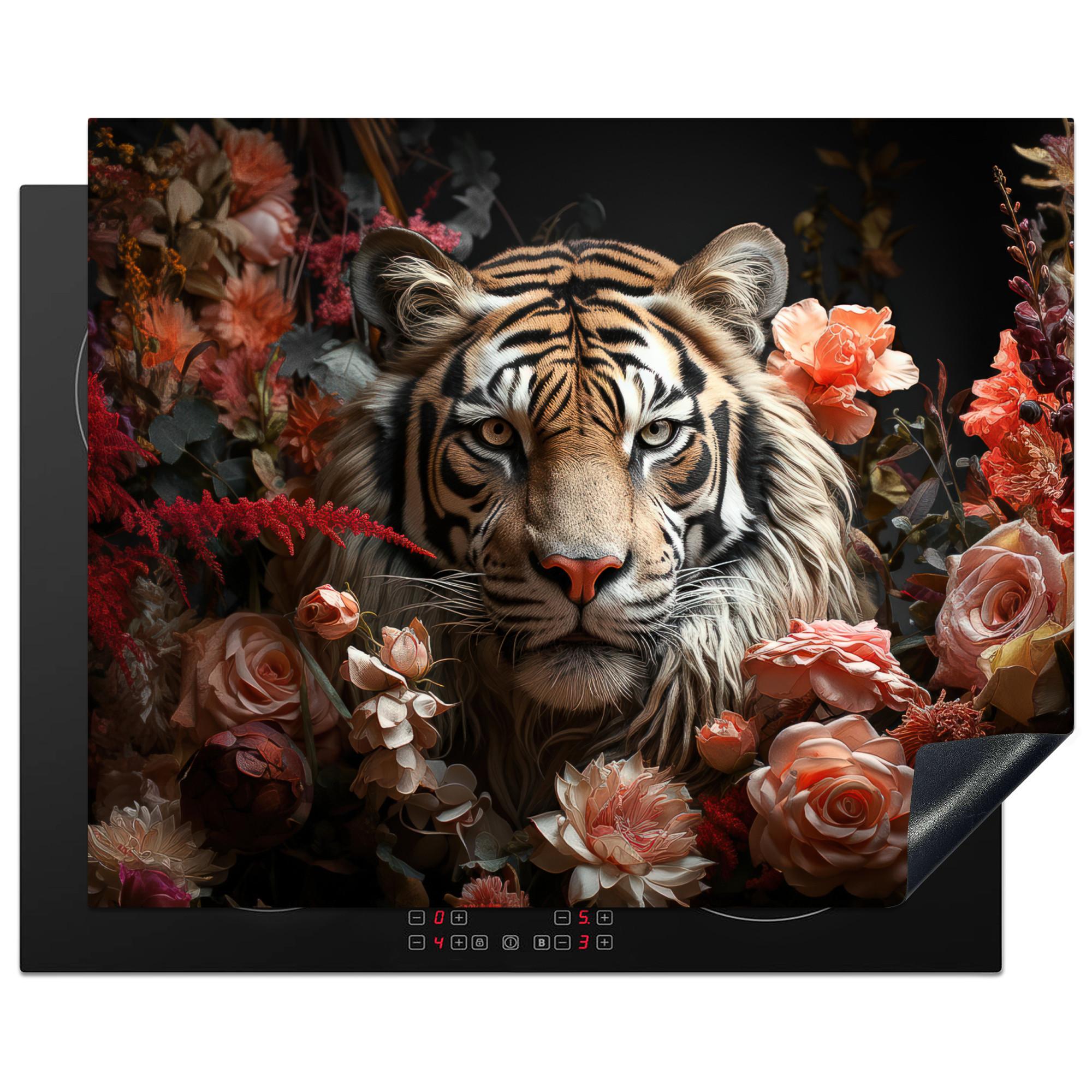 HERDABDECKPLATTE Tiger - Tier - Natur - Floral - Botanisch Herdabdeckung Induktionsfeld 65x52 cm - Orange, Kunststoff (65/52/0.2cm) - MuchoWow